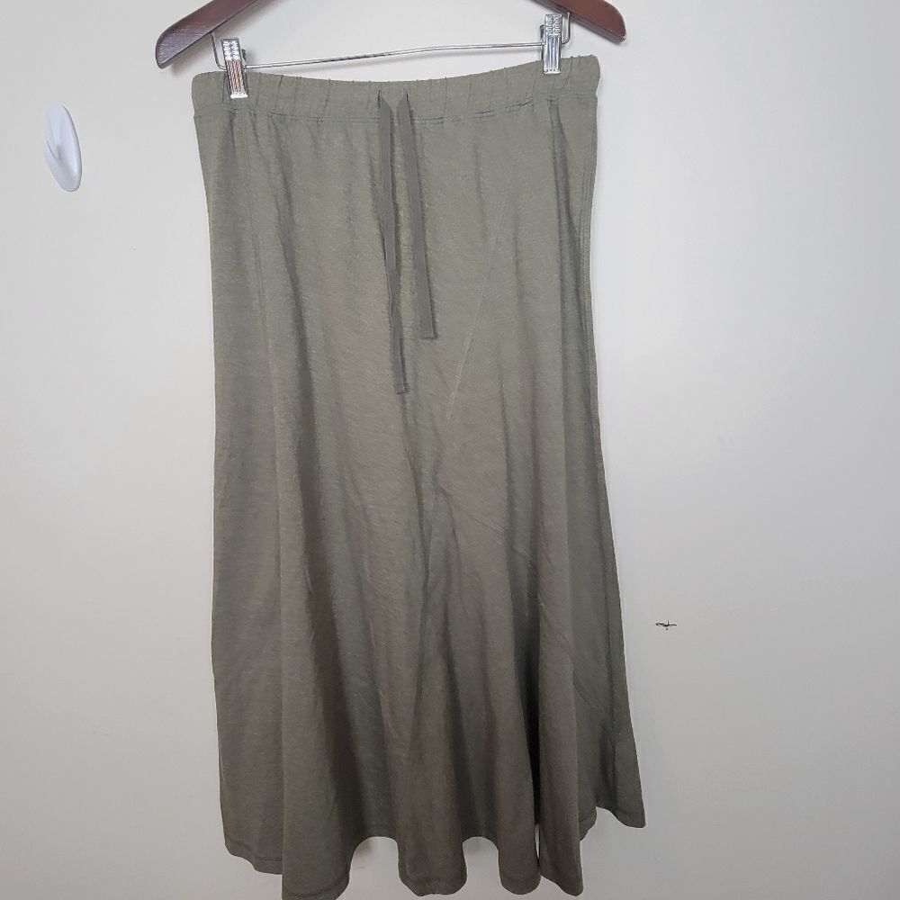 J. JILL Maxi Ponte Knit Olive Drawstring Skirt Small
